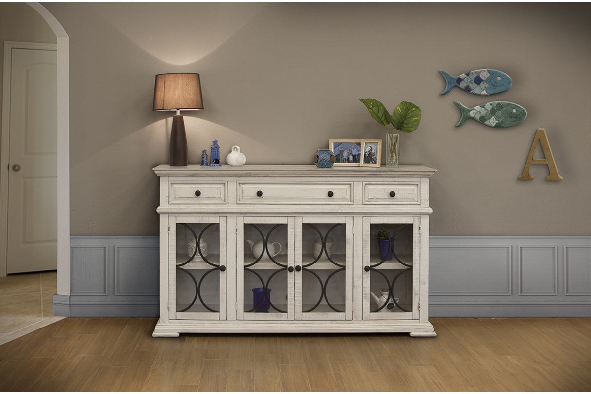 74" Ivory Solid and Manufactured Wood Distressed Credenza-Sideboards-DECOROLALA