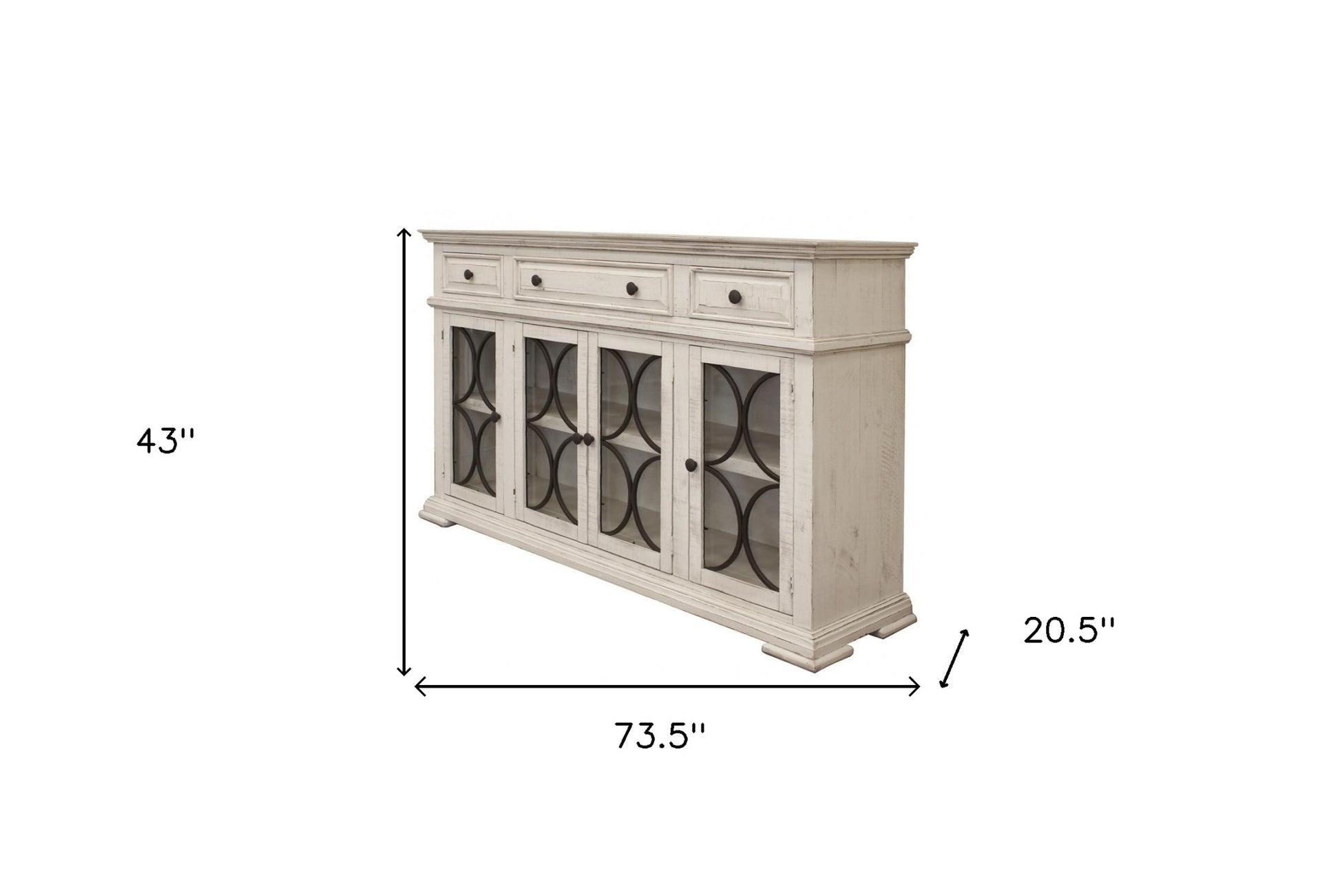 74" Ivory Solid and Manufactured Wood Distressed Credenza-Sideboards-DECOROLALA