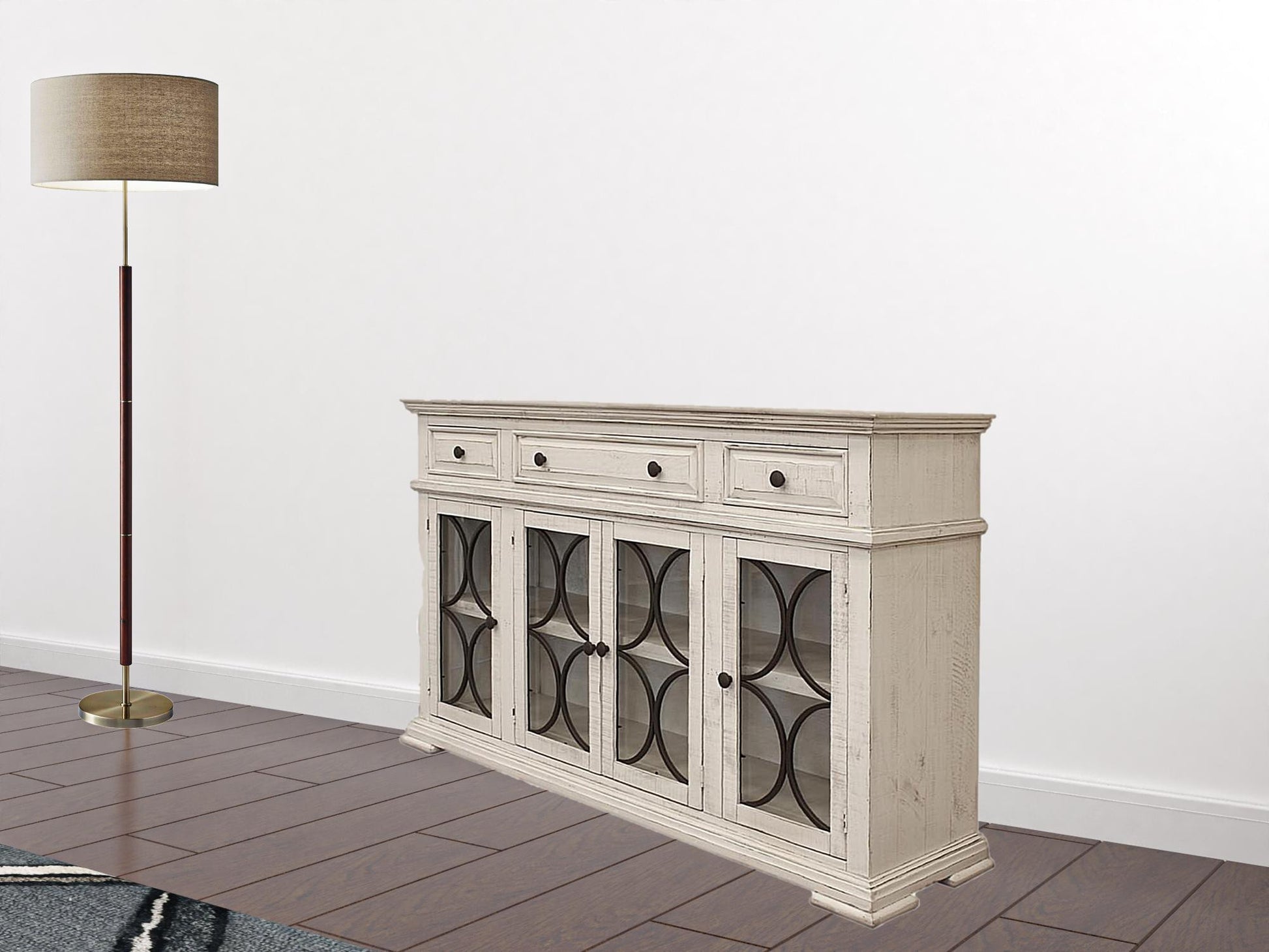 74" Ivory Solid and Manufactured Wood Distressed Credenza-Sideboards-DECOROLALA