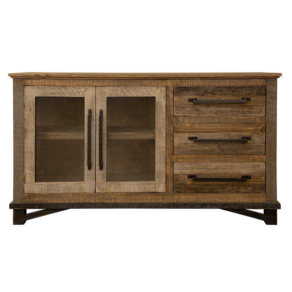 60" Brown Solid and Manufactured Wood Distressed Buffet Table-Sideboards-DECOROLALA