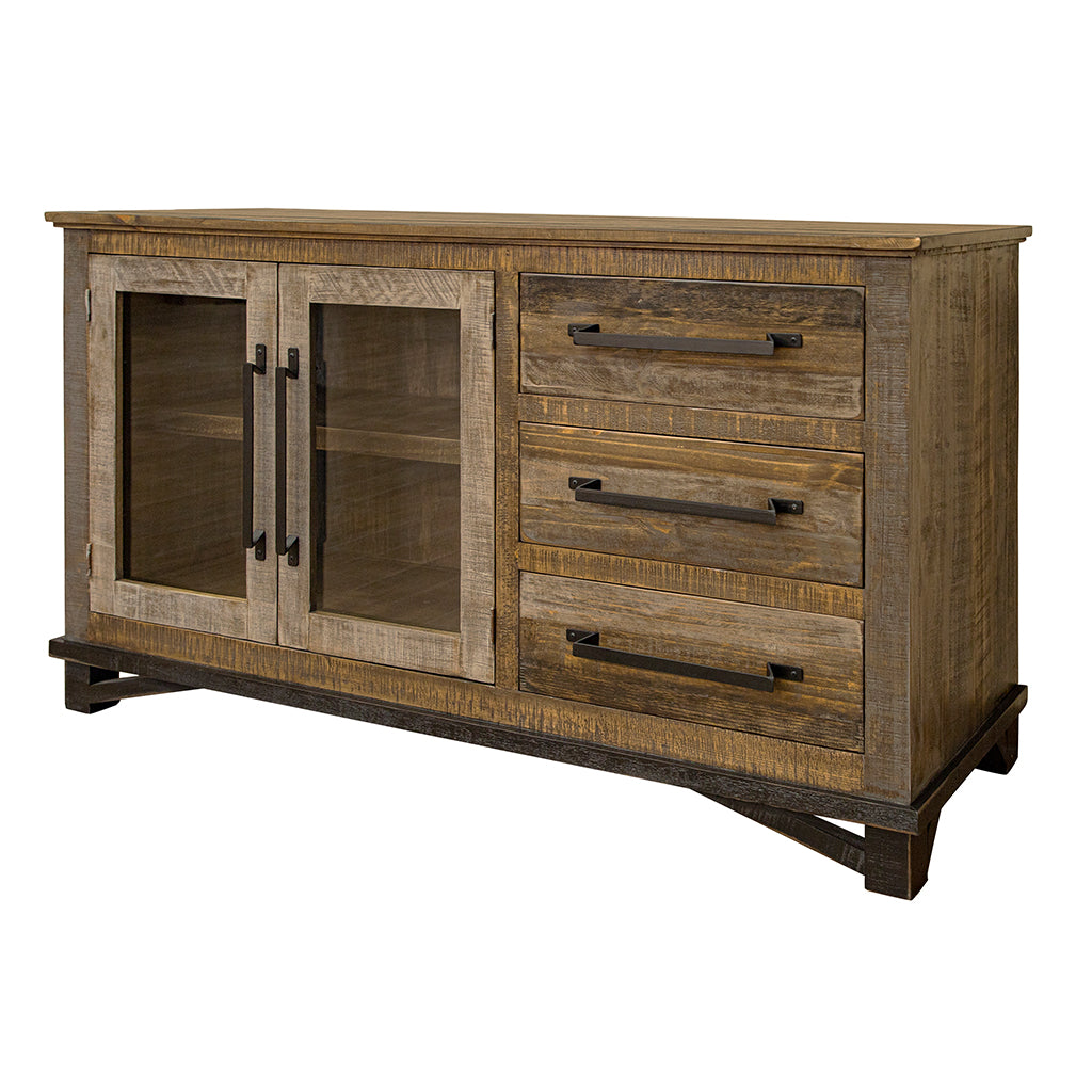 60" Brown Solid and Manufactured Wood Distressed Buffet Table-Sideboards-DECOROLALA