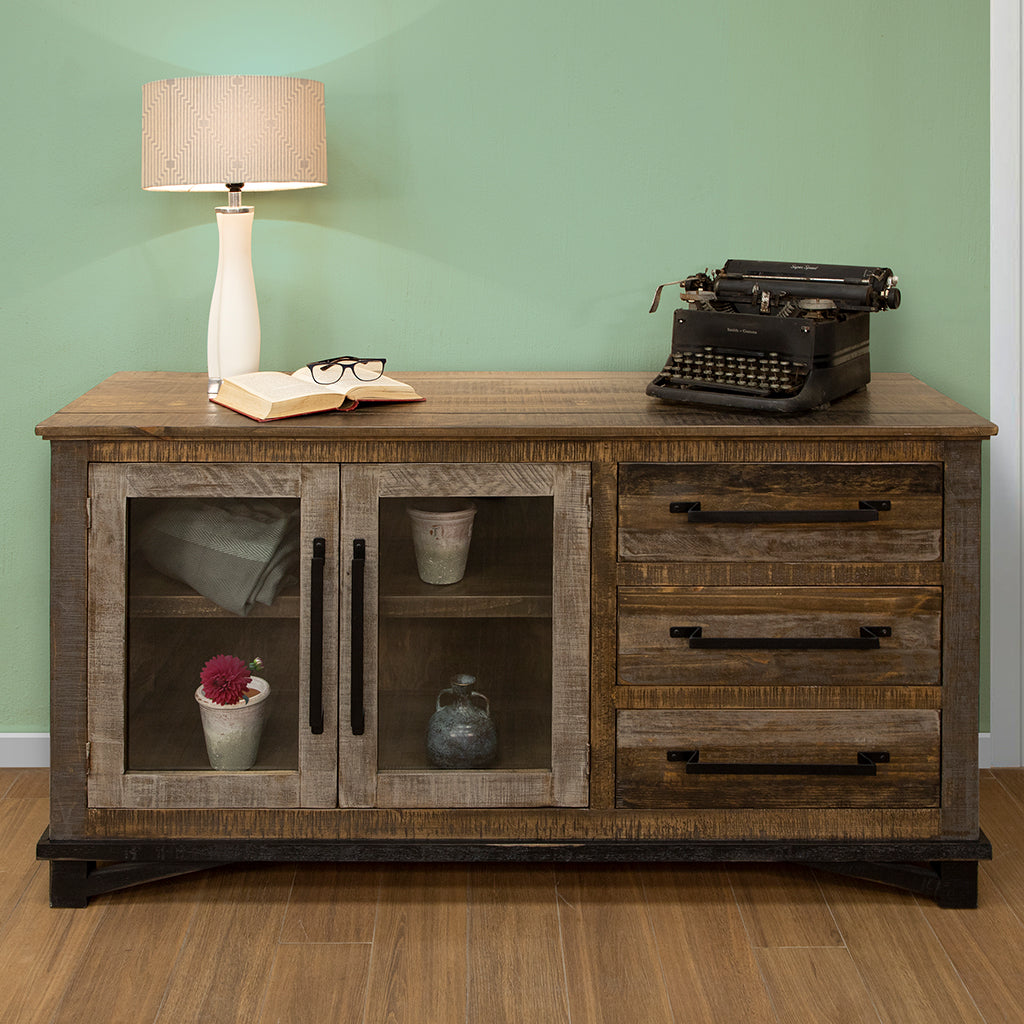 60" Brown Solid and Manufactured Wood Distressed Buffet Table-Sideboards-DECOROLALA