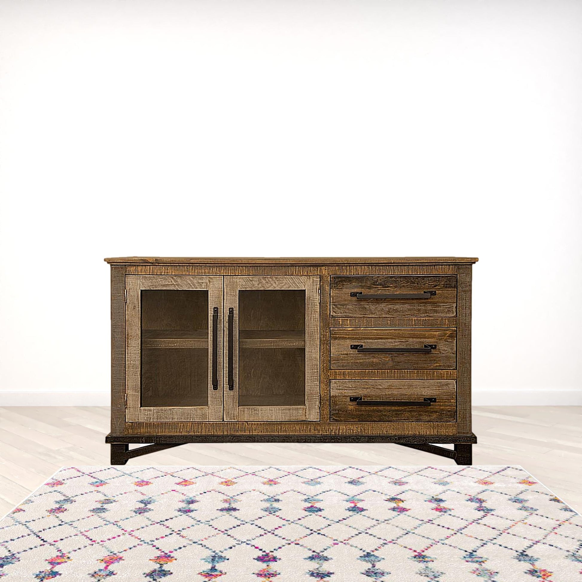60" Brown Solid and Manufactured Wood Distressed Buffet Table-Sideboards-DECOROLALA