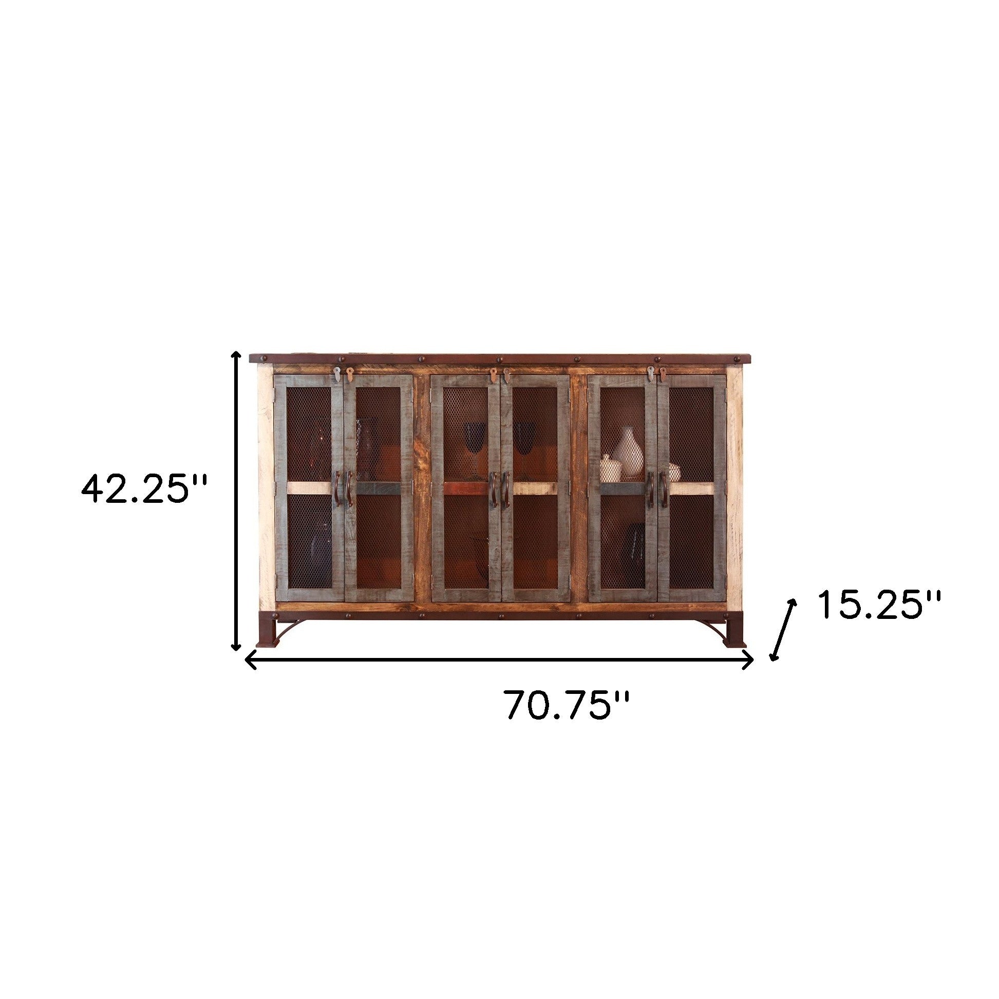 71" Brown Solid and Manufactured Wood Distressed Credenza-Sideboards-DECOROLALA