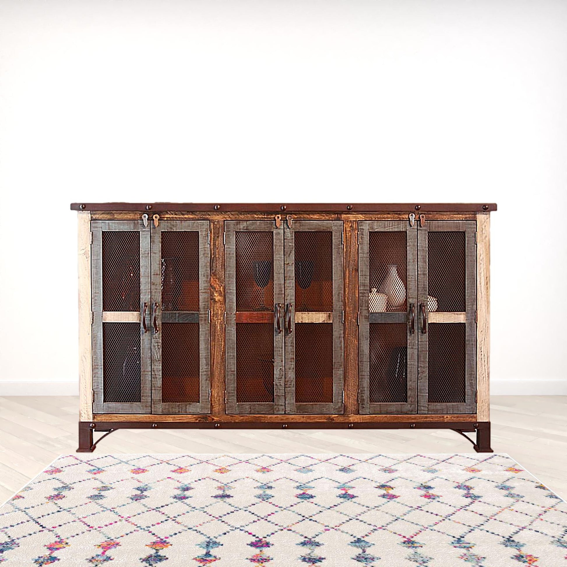 71" Brown Solid and Manufactured Wood Distressed Credenza-Sideboards-DECOROLALA