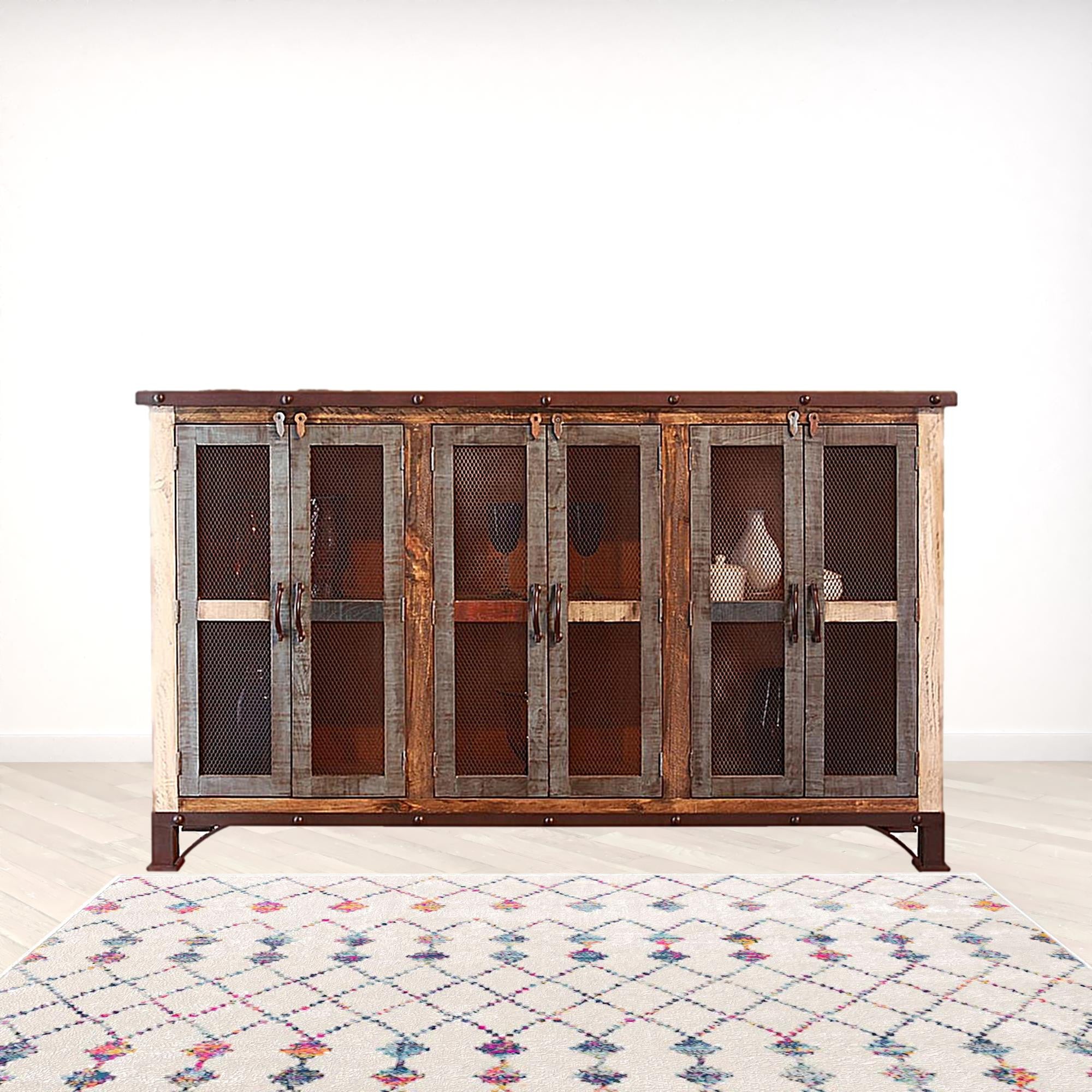 71" Brown Solid and Manufactured Wood Distressed Credenza-Sideboards-DECOROLALA