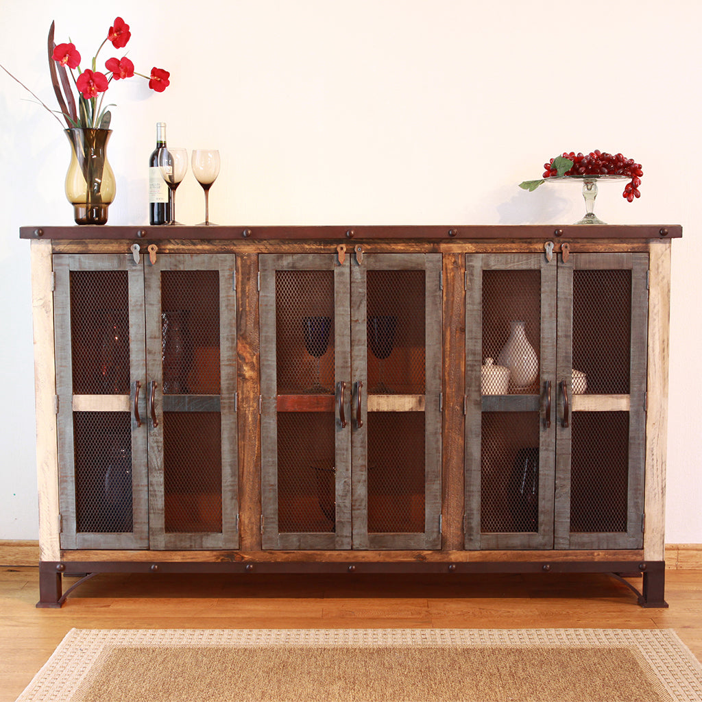 71" Brown Solid and Manufactured Wood Distressed Credenza-Sideboards-DECOROLALA