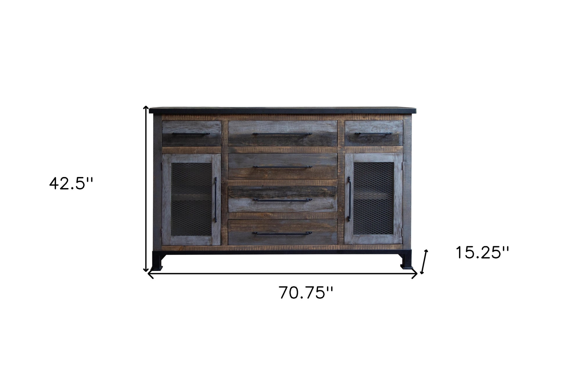 71" Brown Solid and Manufactured Wood Distressed Buffet Table-Sideboards-DECOROLALA