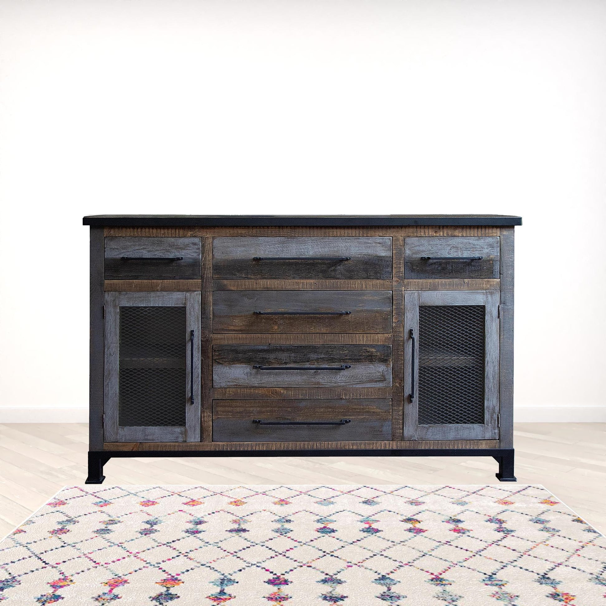 71" Brown Solid and Manufactured Wood Distressed Buffet Table-Sideboards-DECOROLALA