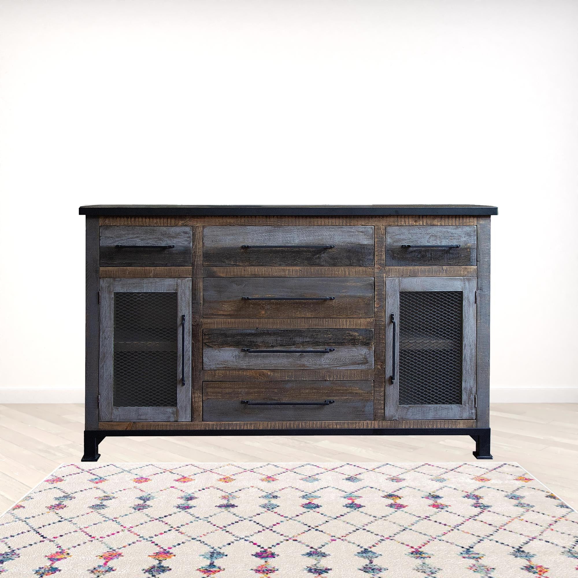 71" Brown Solid and Manufactured Wood Distressed Buffet Table-Sideboards-DECOROLALA