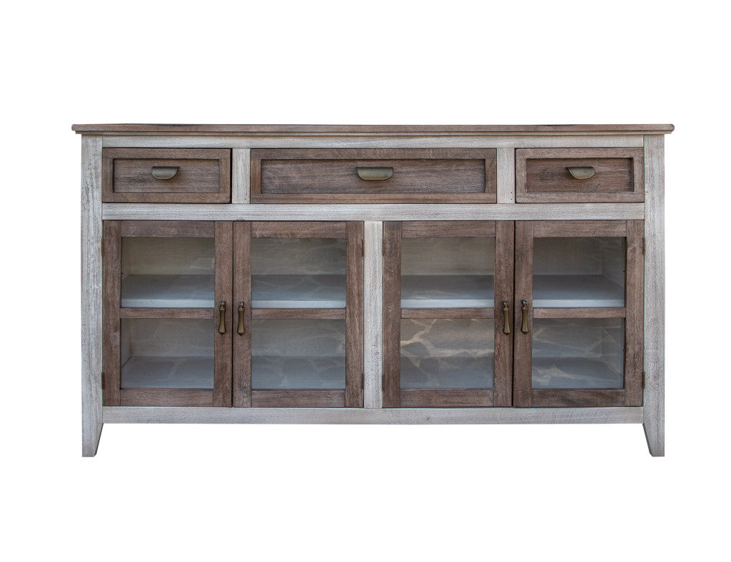 67" Brown Solid and Manufactured Wood Distressed Credenza-Sideboards-DECOROLALA