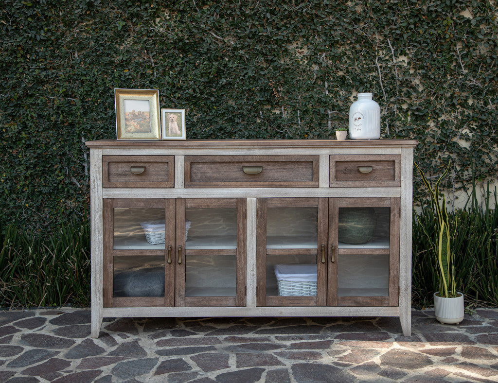 67" Brown Solid and Manufactured Wood Distressed Credenza-Sideboards-DECOROLALA