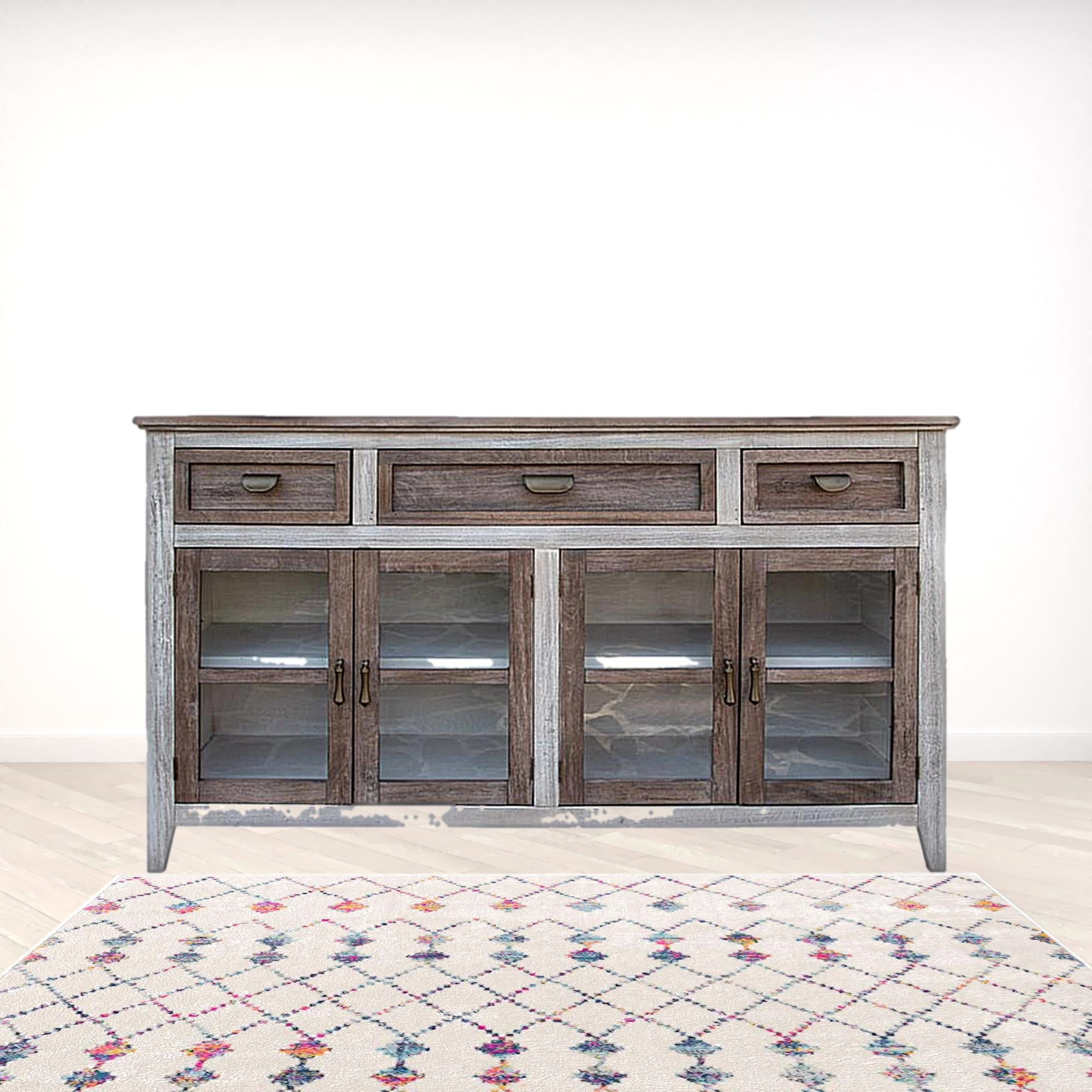 67" Brown Solid and Manufactured Wood Distressed Credenza-Sideboards-DECOROLALA
