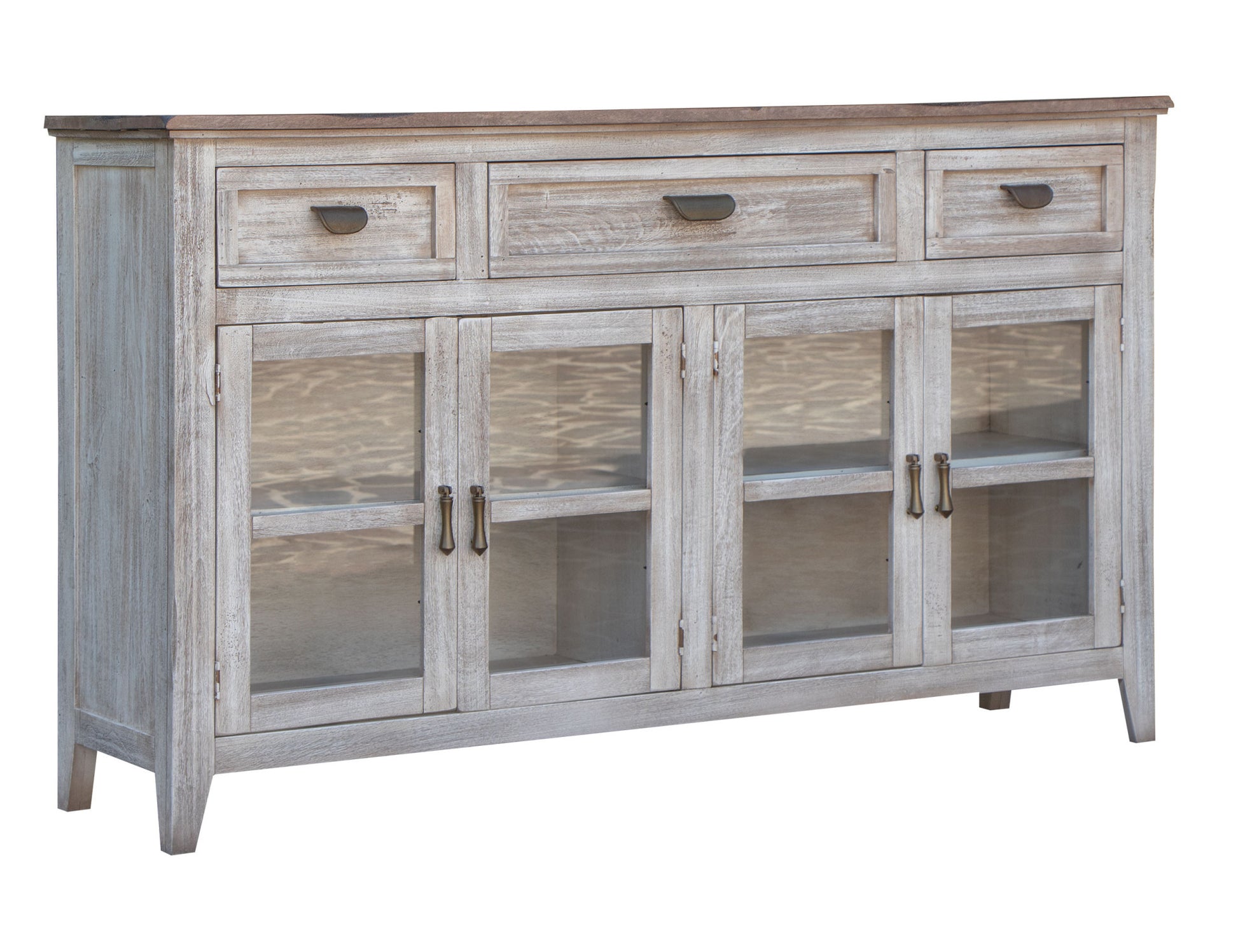 67" White Solid and Manufactured Wood Distressed Credenza-Sideboards-DECOROLALA