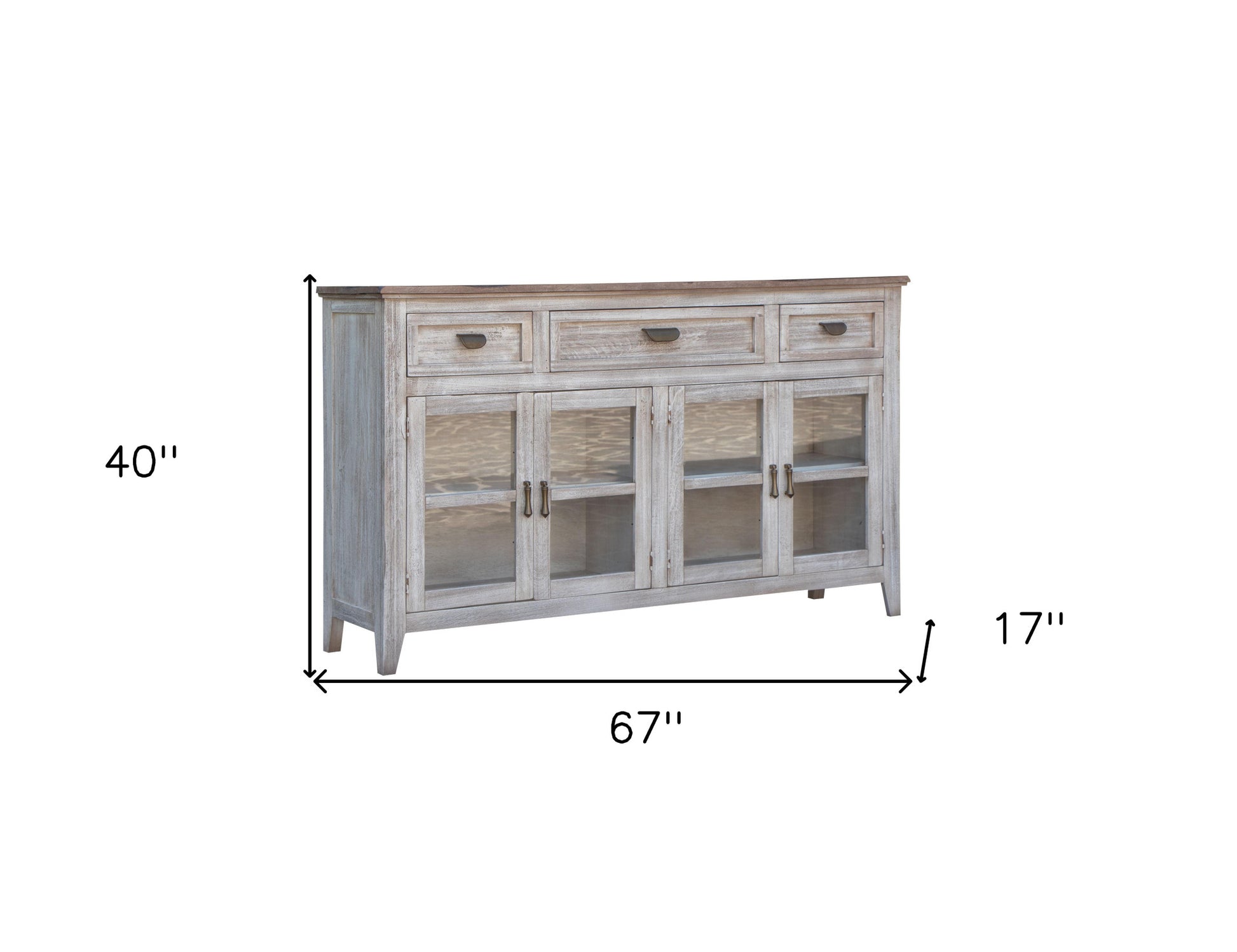 67" White Solid and Manufactured Wood Distressed Credenza-Sideboards-DECOROLALA