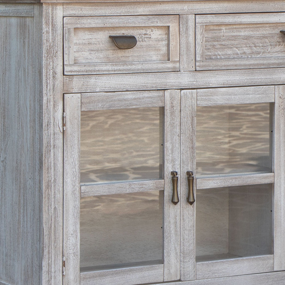 67" White Solid and Manufactured Wood Distressed Credenza-Sideboards-DECOROLALA