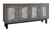 69" Gray Solid and Manufactured Wood Distressed Credenza-Sideboards-DECOROLALA