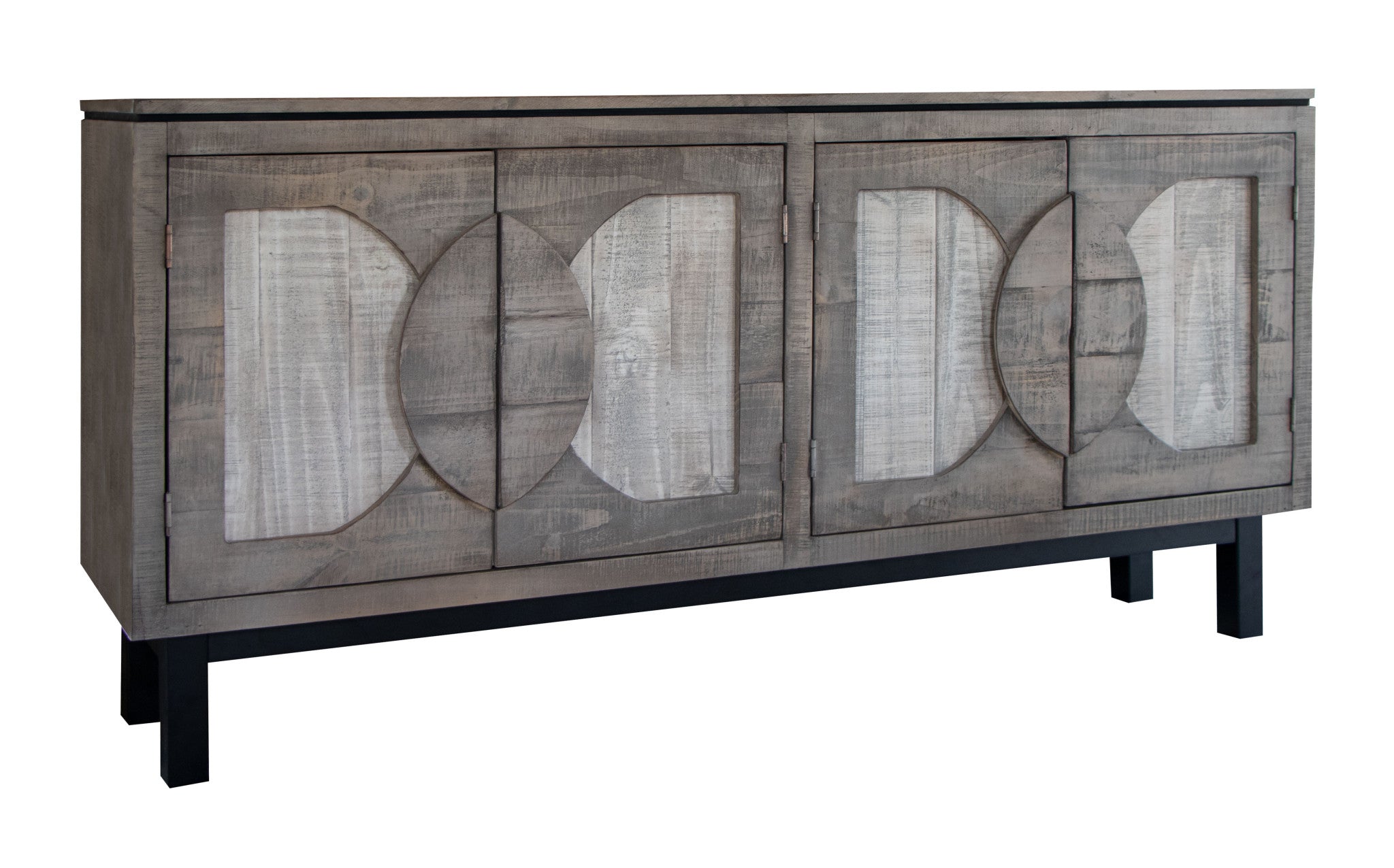 69" Gray Solid and Manufactured Wood Distressed Credenza-Sideboards-DECOROLALA