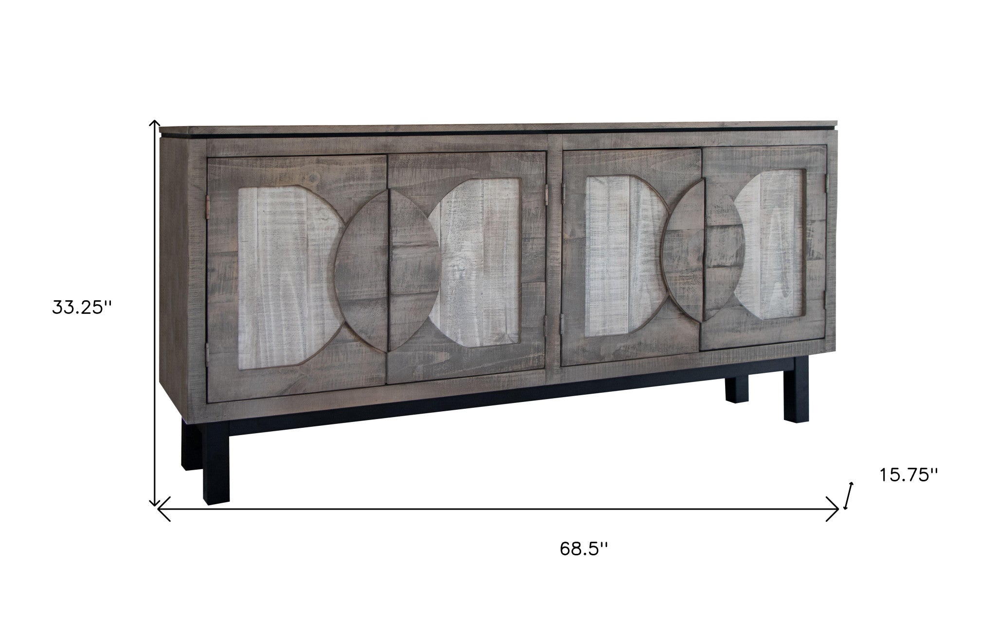 69" Gray Solid and Manufactured Wood Distressed Credenza-Sideboards-DECOROLALA