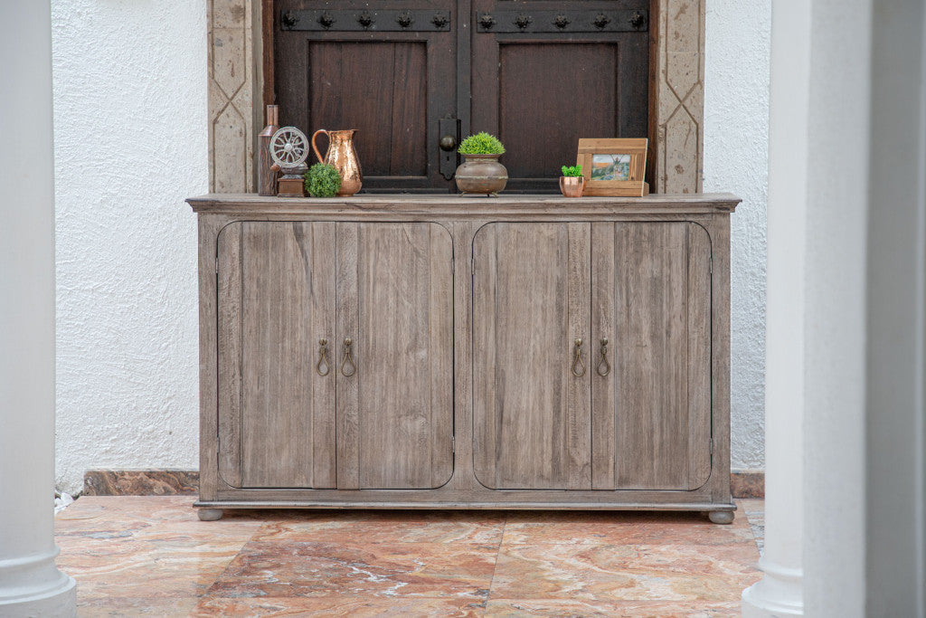 72" Sand Solid and Manufactured Wood Distressed Credenza-Sideboards-DECOROLALA