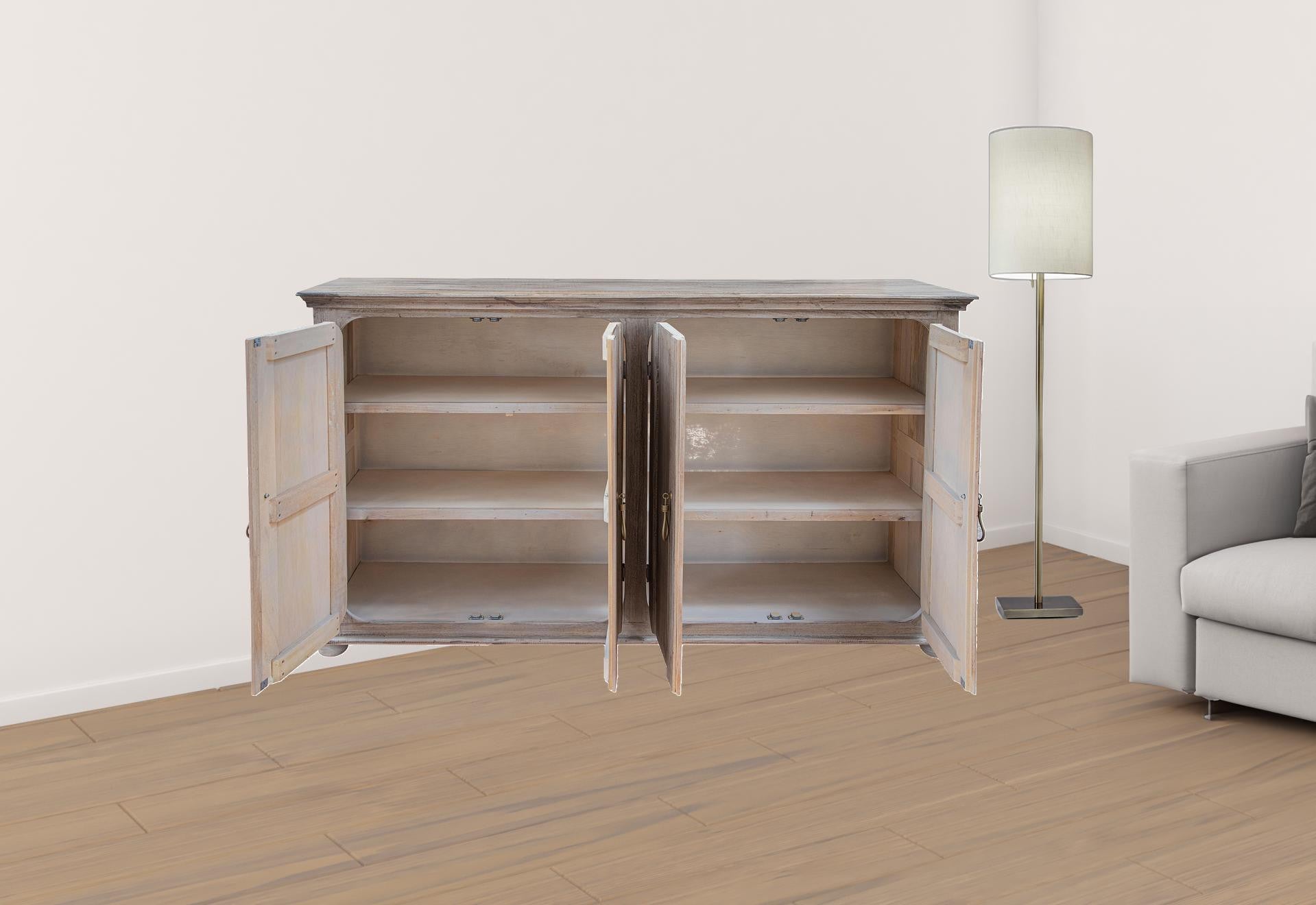 72" Sand Solid and Manufactured Wood Distressed Credenza-Sideboards-DECOROLALA