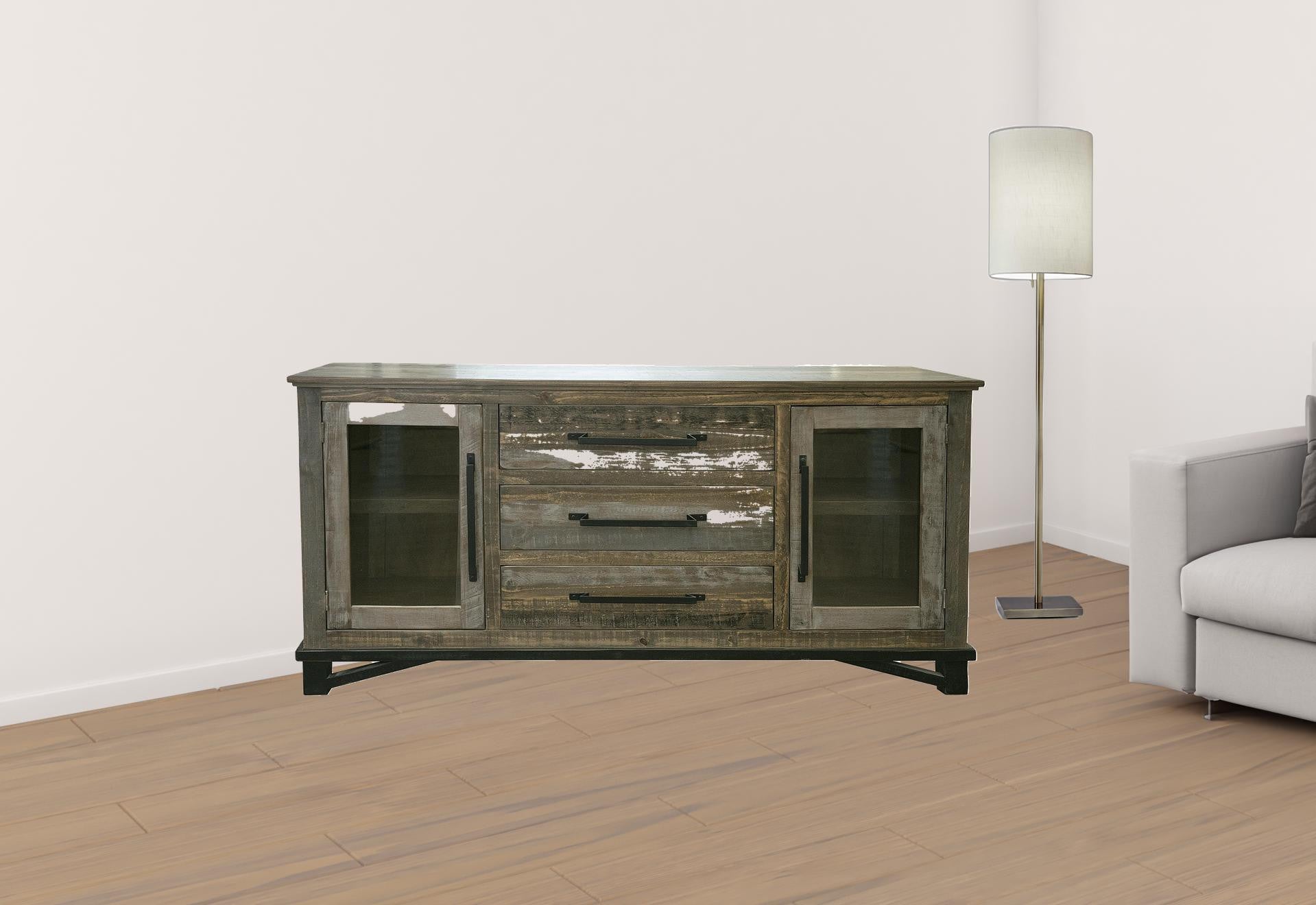 69" Brown Solid and Manufactured Wood Distressed Buffet Table-Sideboards-DECOROLALA