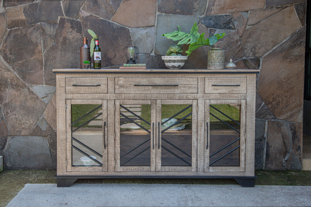 72" Brown Solid and Manufactured Wood Distressed Credenza-Sideboards-DECOROLALA