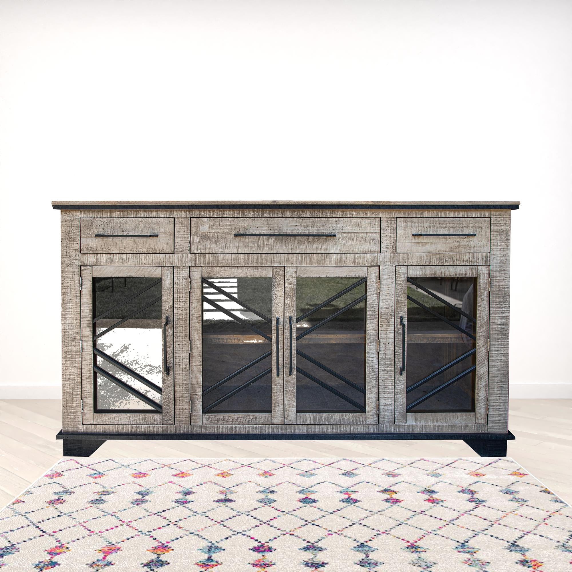 72" Brown Solid and Manufactured Wood Distressed Credenza-Sideboards-DECOROLALA