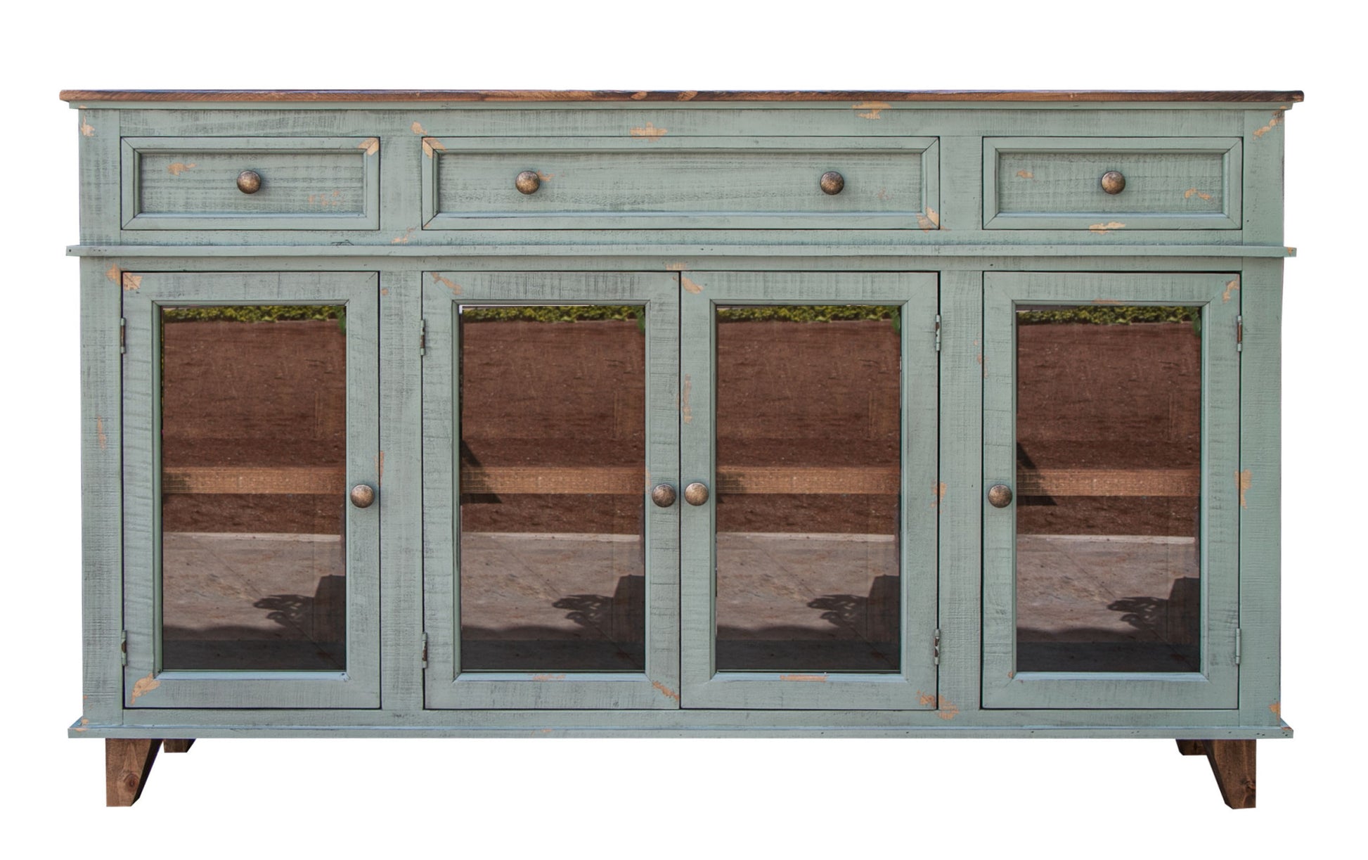 70" Green Solid and Manufactured Wood Distressed Credenza-Sideboards-DECOROLALA