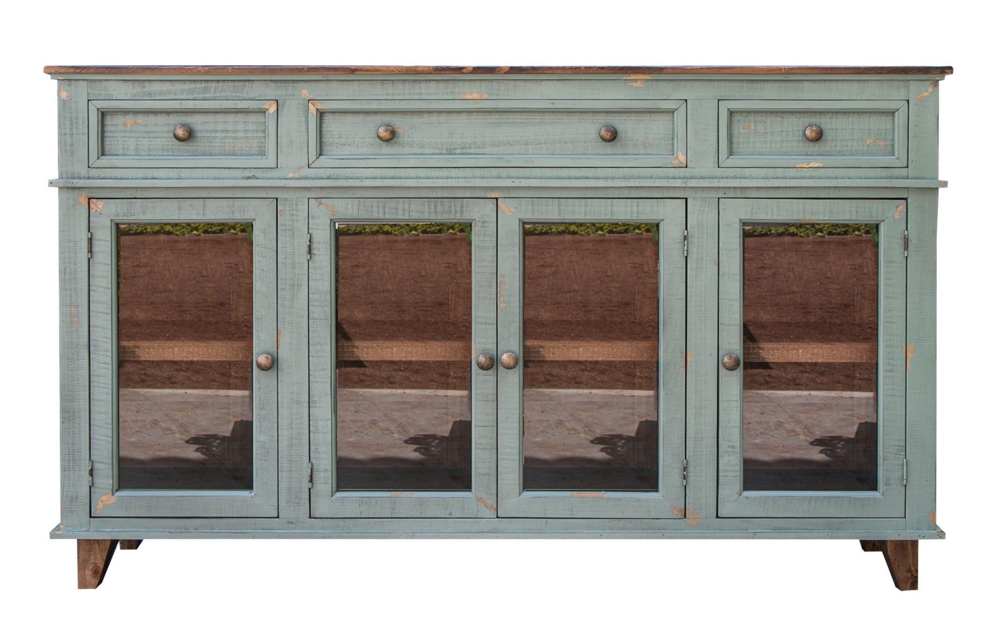 70" Green Solid and Manufactured Wood Distressed Credenza-Sideboards-DECOROLALA