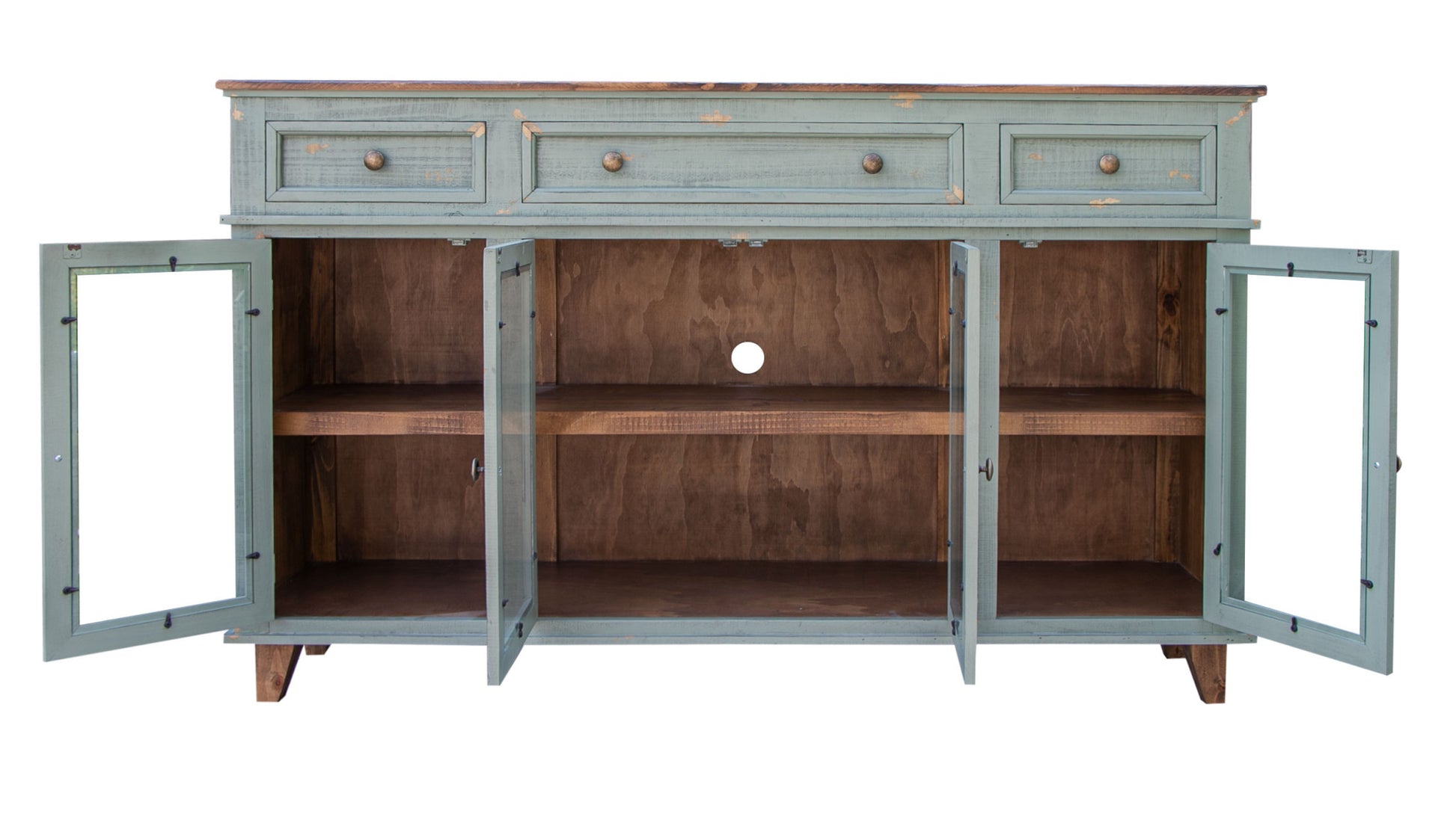 70" Green Solid and Manufactured Wood Distressed Credenza-Sideboards-DECOROLALA