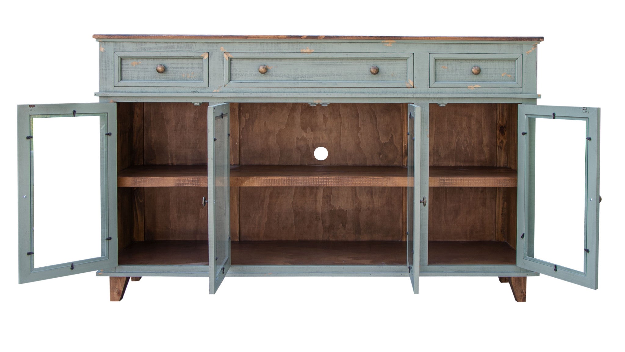 70" Green Solid and Manufactured Wood Distressed Credenza-Sideboards-DECOROLALA
