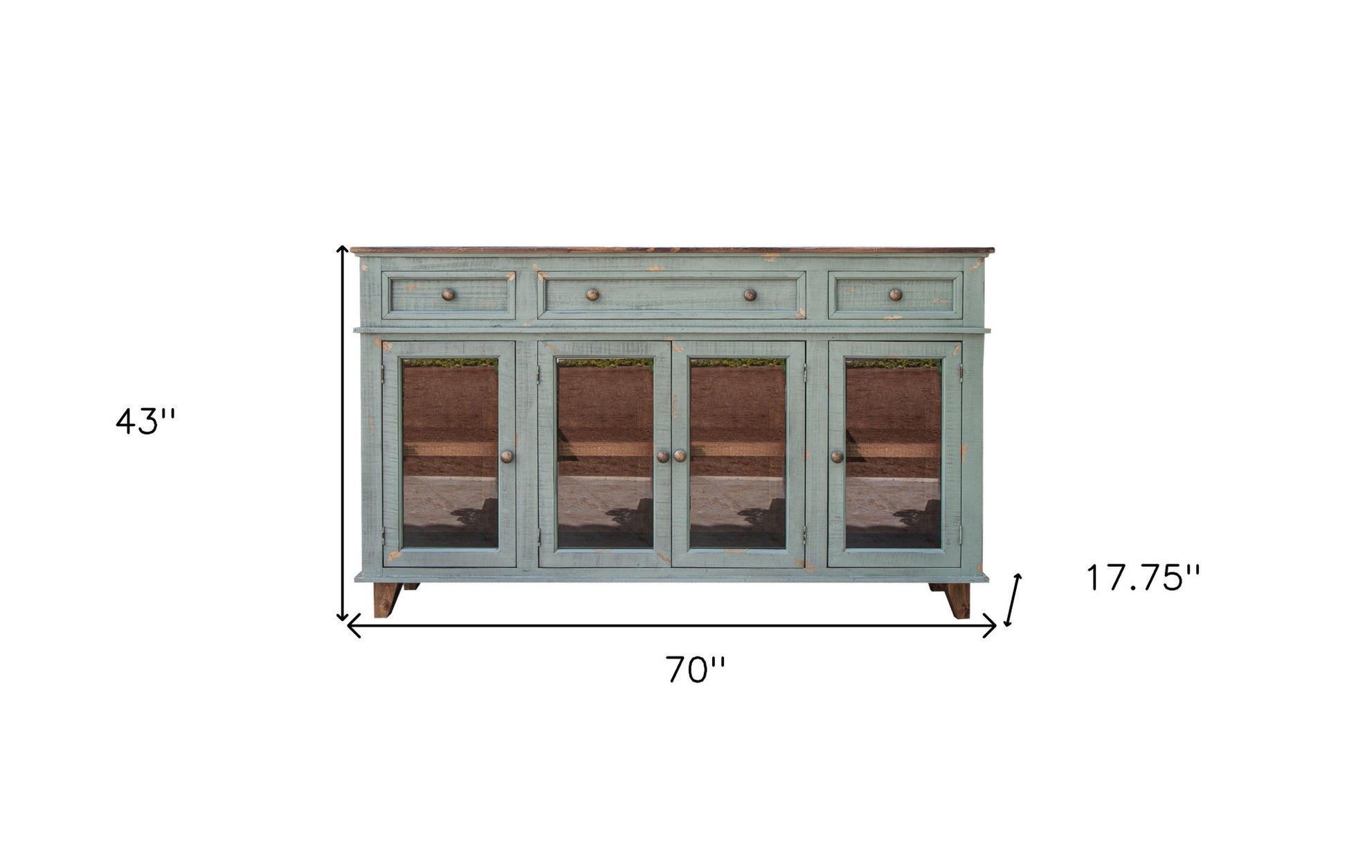 70" Green Solid and Manufactured Wood Distressed Credenza-Sideboards-DECOROLALA