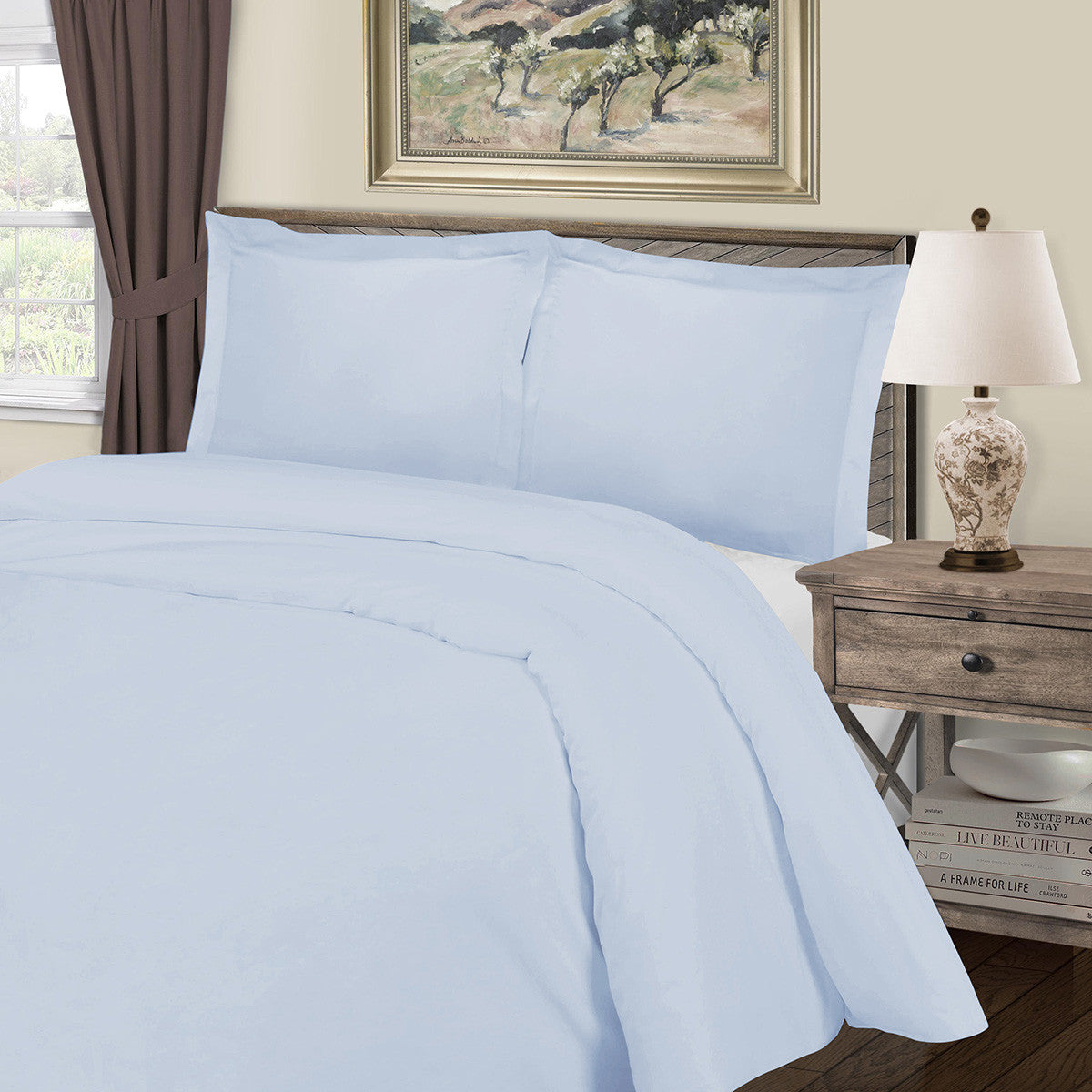 Light Blue Queen Cotton Blend 1000 Thread Count Washable Duvet Cover Set-Down Comforters and Duvets-DECOROLALA