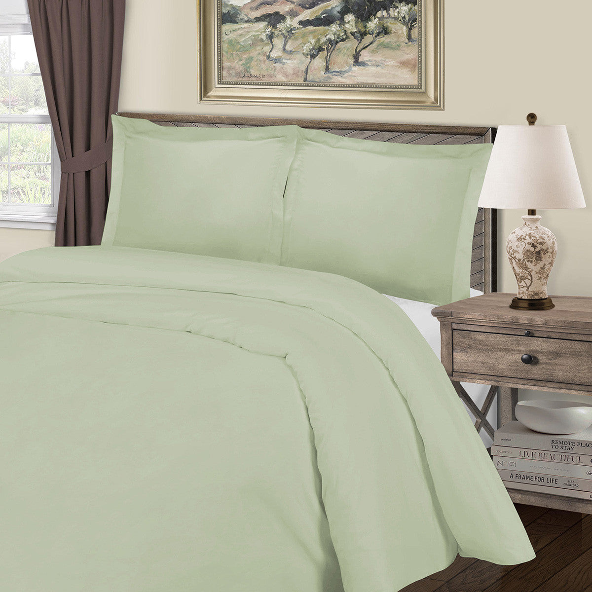Light Green Queen Cotton Blend 1000 Thread Count Washable Duvet Cover Set-Down Comforters and Duvets-DECOROLALA