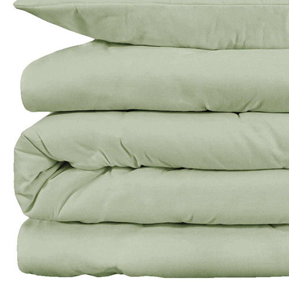 Light Green Queen Cotton Blend 1000 Thread Count Washable Duvet Cover Set-Down Comforters and Duvets-DECOROLALA
