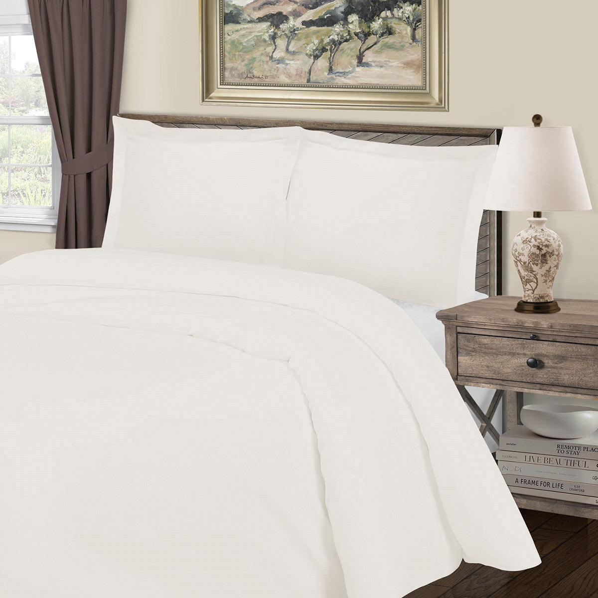 Ivory Queen Cotton Blend 1000 Thread Count Washable Duvet Cover Set-Down Comforters and Duvets-DECOROLALA