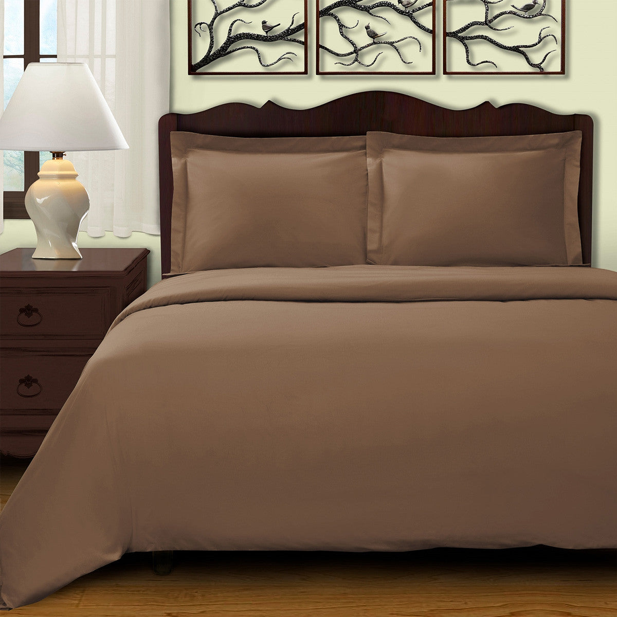 Taupe Twin Cotton Blend 400 Thread Count Washable Duvet Cover Set-Down Comforters and Duvets-DECOROLALA
