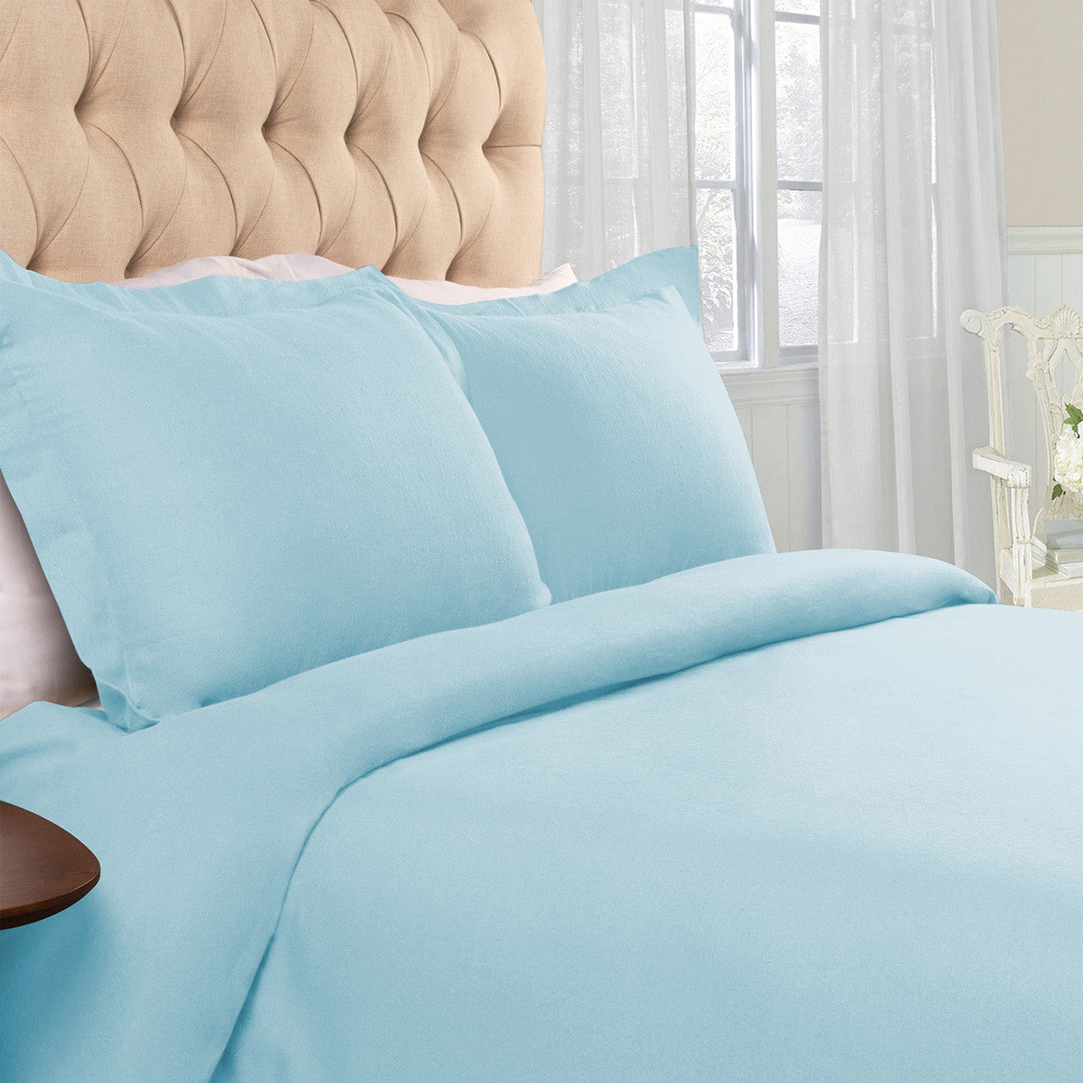 Light Blue King Cotton Blend 0 Thread Count Washable Duvet Cover Set-Down Comforters and Duvets-DECOROLALA