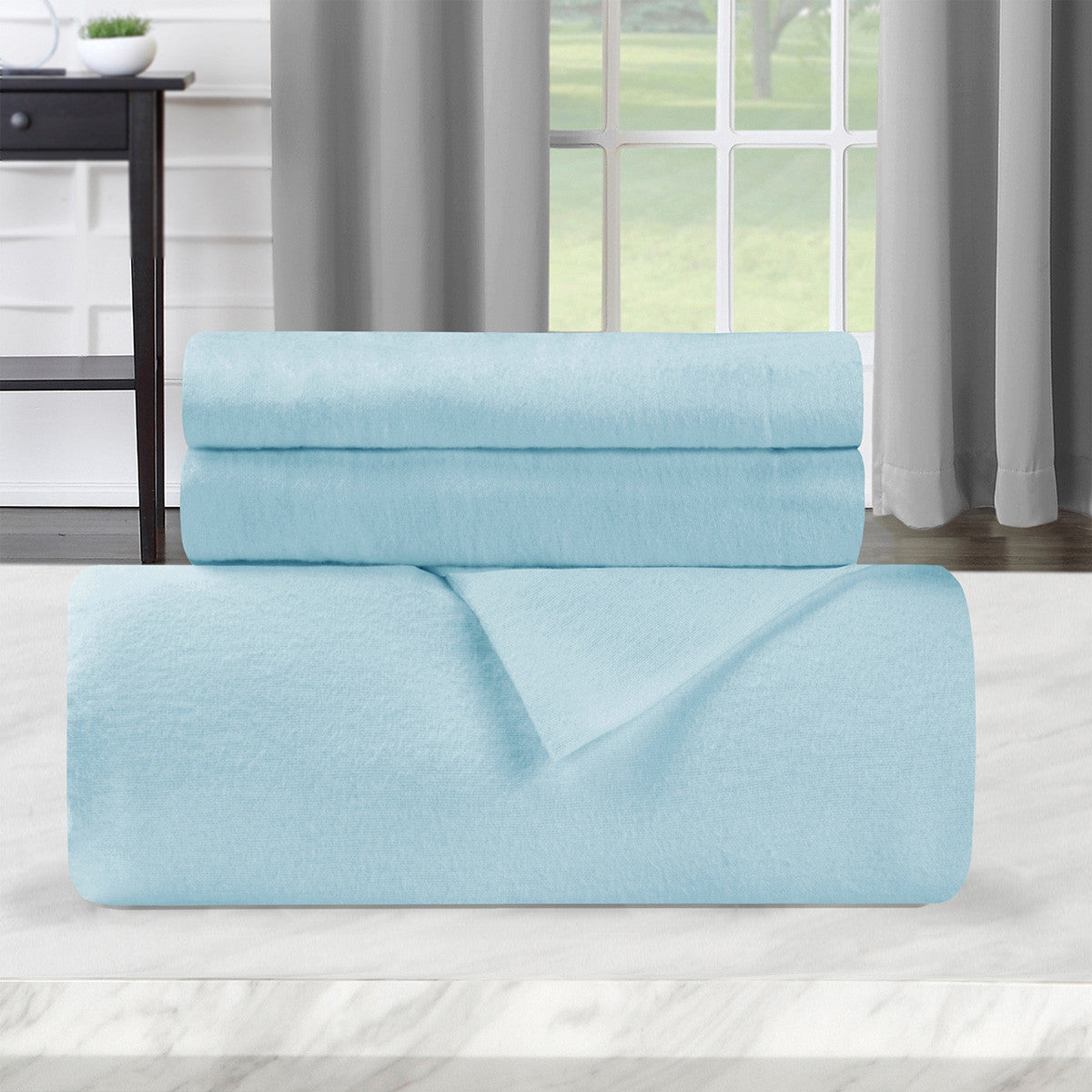 Light Blue King Cotton Blend 0 Thread Count Washable Duvet Cover Set-Down Comforters and Duvets-DECOROLALA