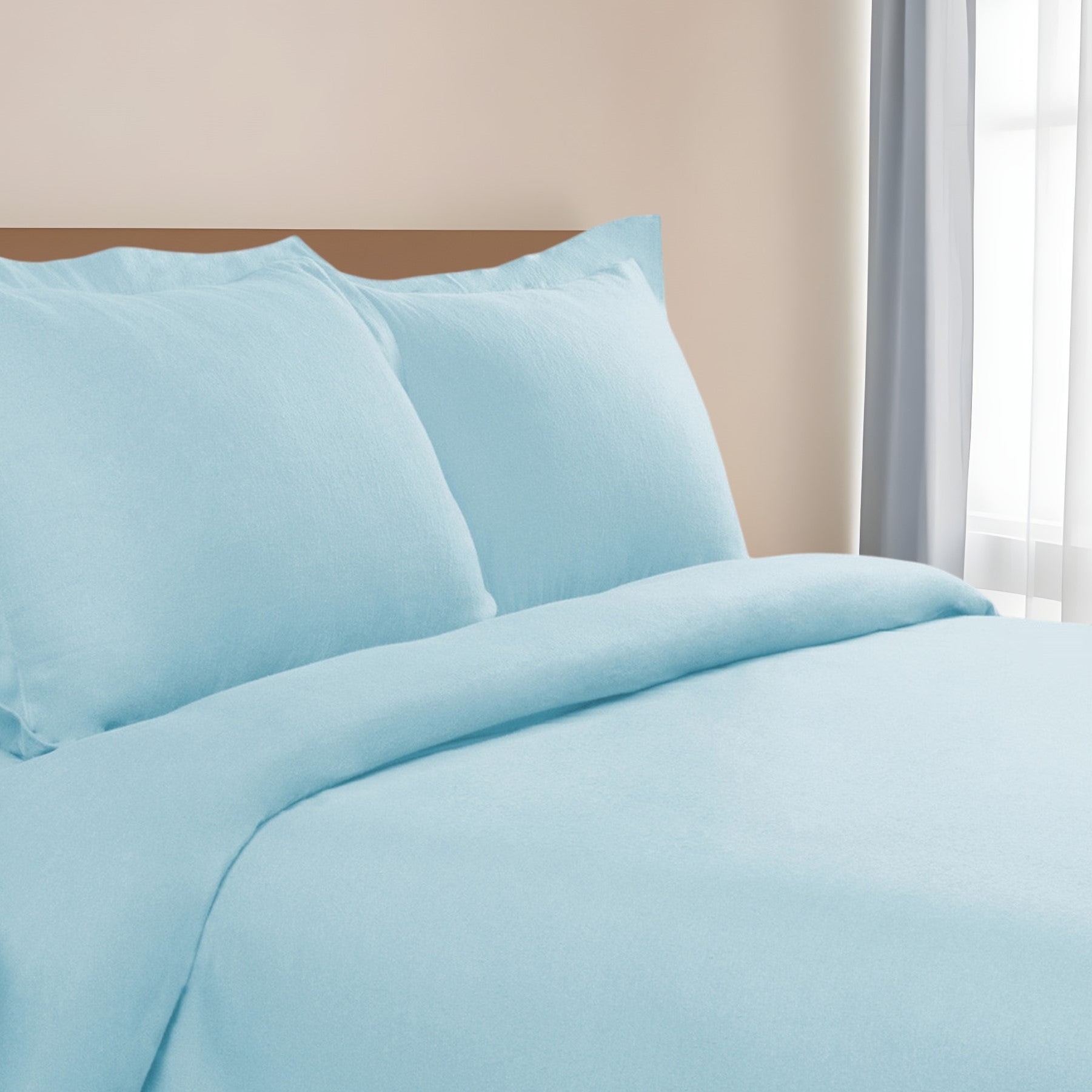Light Blue King Cotton Blend 0 Thread Count Washable Duvet Cover Set-Down Comforters and Duvets-DECOROLALA