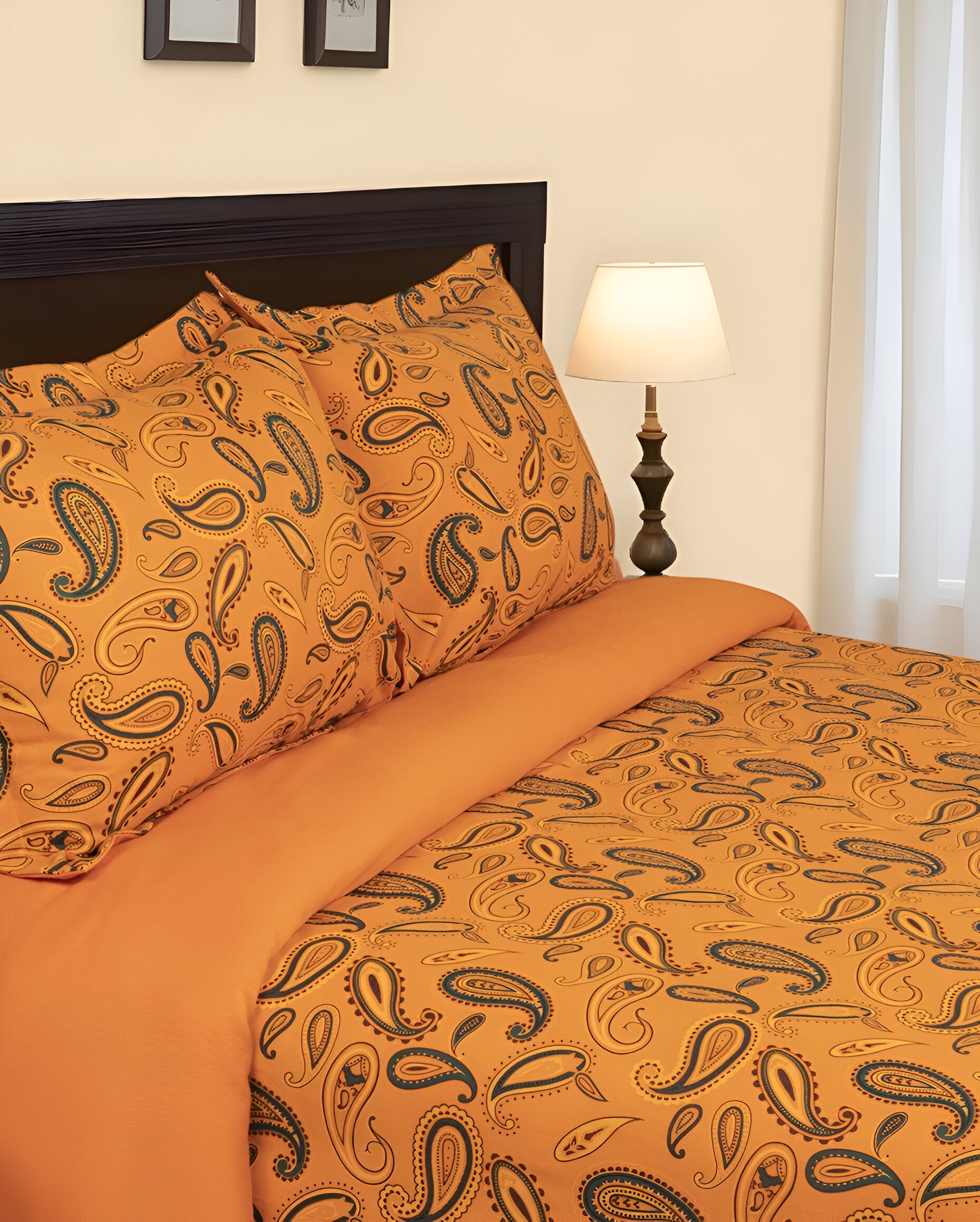Blue and Orange Queen Cotton Blend 0 Thread Count Washable Duvet Cover Set-Down Comforters and Duvets-DECOROLALA