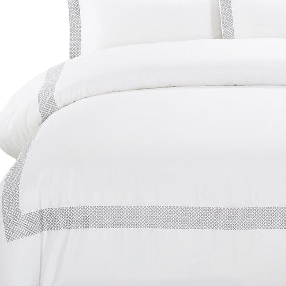 Gray and White Queen 100% Cotton 200 Thread Count Washable Duvet Cover Set-Down Comforters and Duvets-DECOROLALA