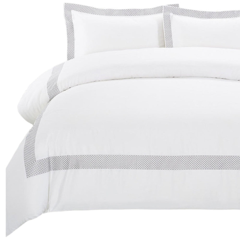 Gray and White Queen 100% Cotton 200 Thread Count Washable Duvet Cover Set-Down Comforters and Duvets-DECOROLALA