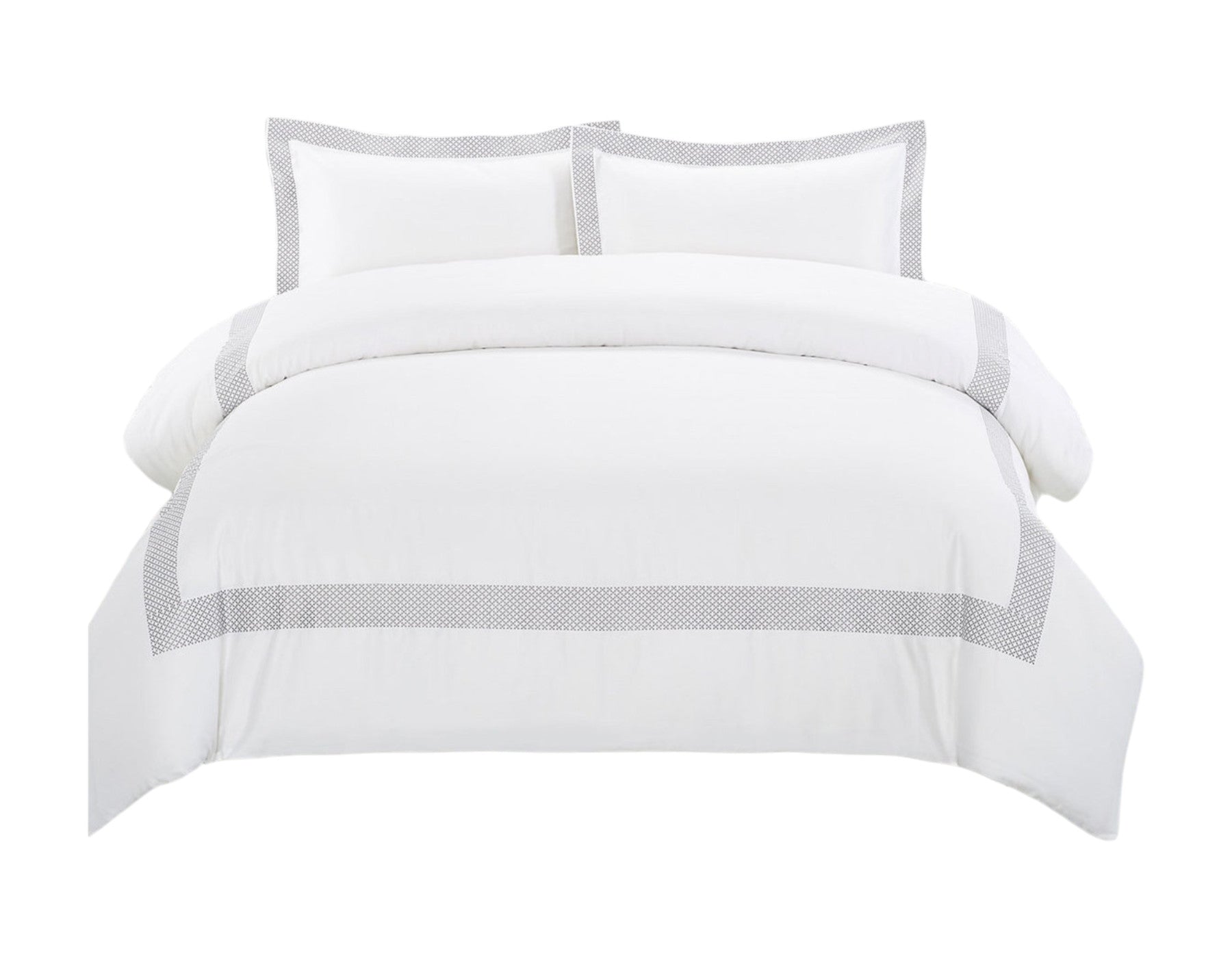 Gray and White Queen 100% Cotton 200 Thread Count Washable Duvet Cover Set-Down Comforters and Duvets-DECOROLALA