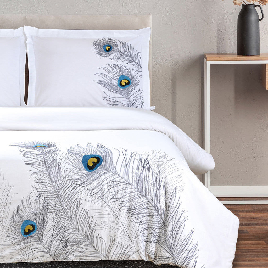 Blue and White King 100% Cotton 200 Thread Count Washable Duvet Cover Set-Down Comforters and Duvets-DECOROLALA