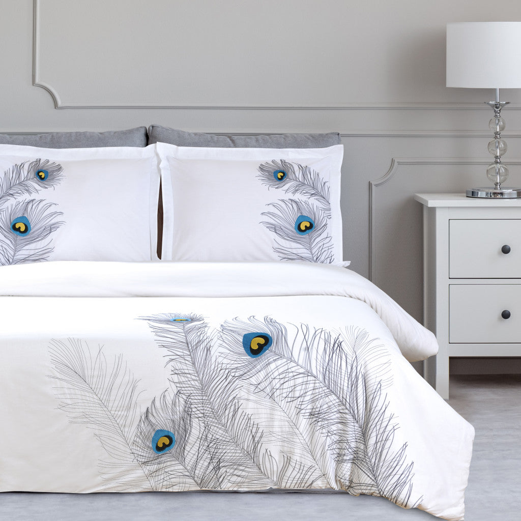 Blue and White King 100% Cotton 200 Thread Count Washable Duvet Cover Set-Down Comforters and Duvets-DECOROLALA