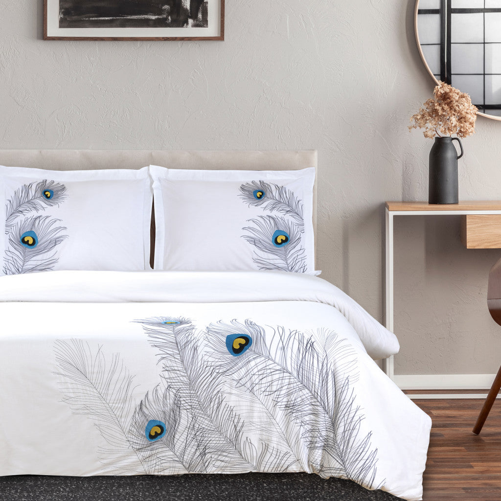 Blue and White King 100% Cotton 200 Thread Count Washable Duvet Cover Set-Down Comforters and Duvets-DECOROLALA