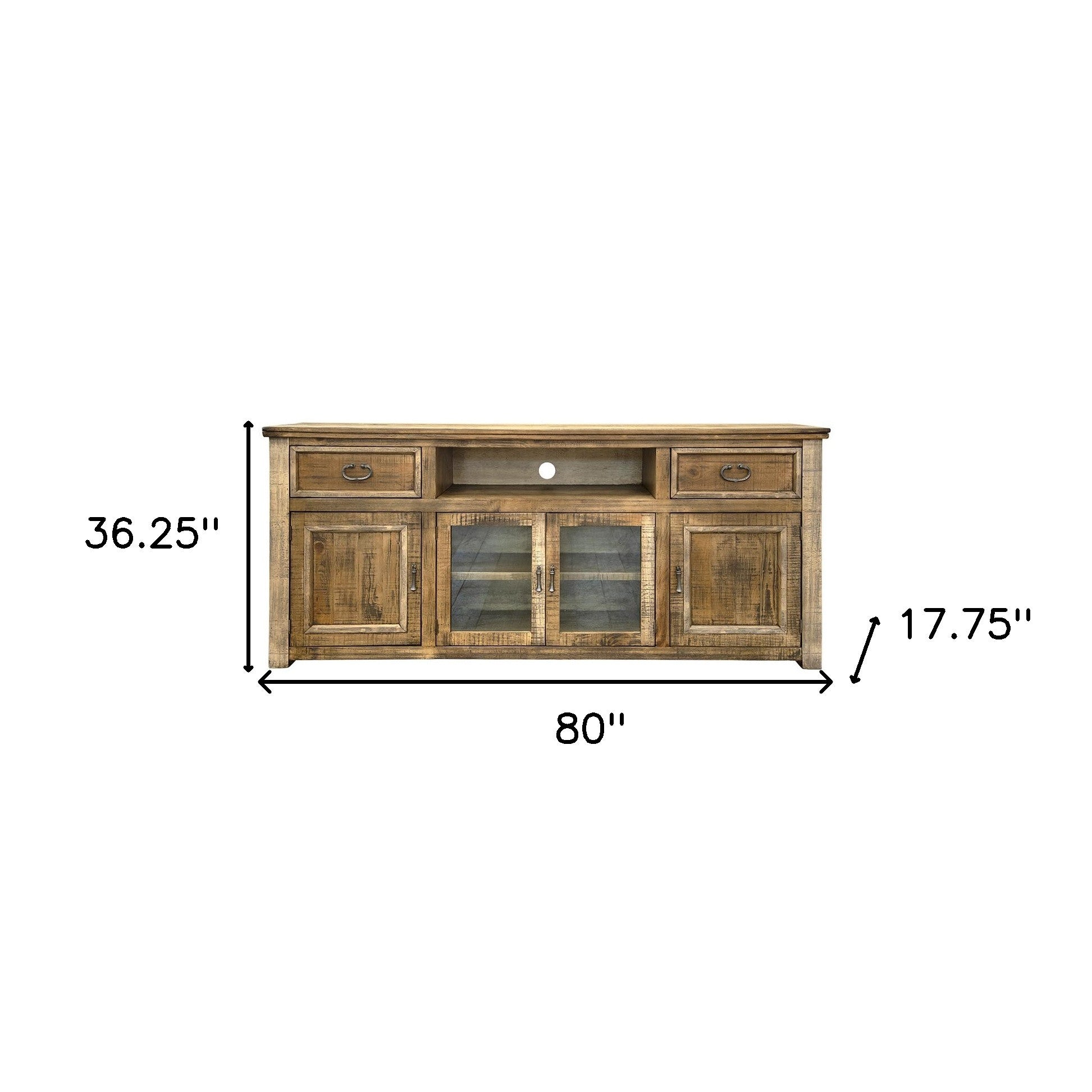 80" Brown Solid Wood Cabinet Enclosed Storage Distressed TV Stand-TV Stands-DECOROLALA