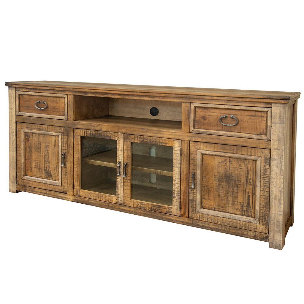80" Brown Solid Wood Cabinet Enclosed Storage Distressed TV Stand-TV Stands-DECOROLALA